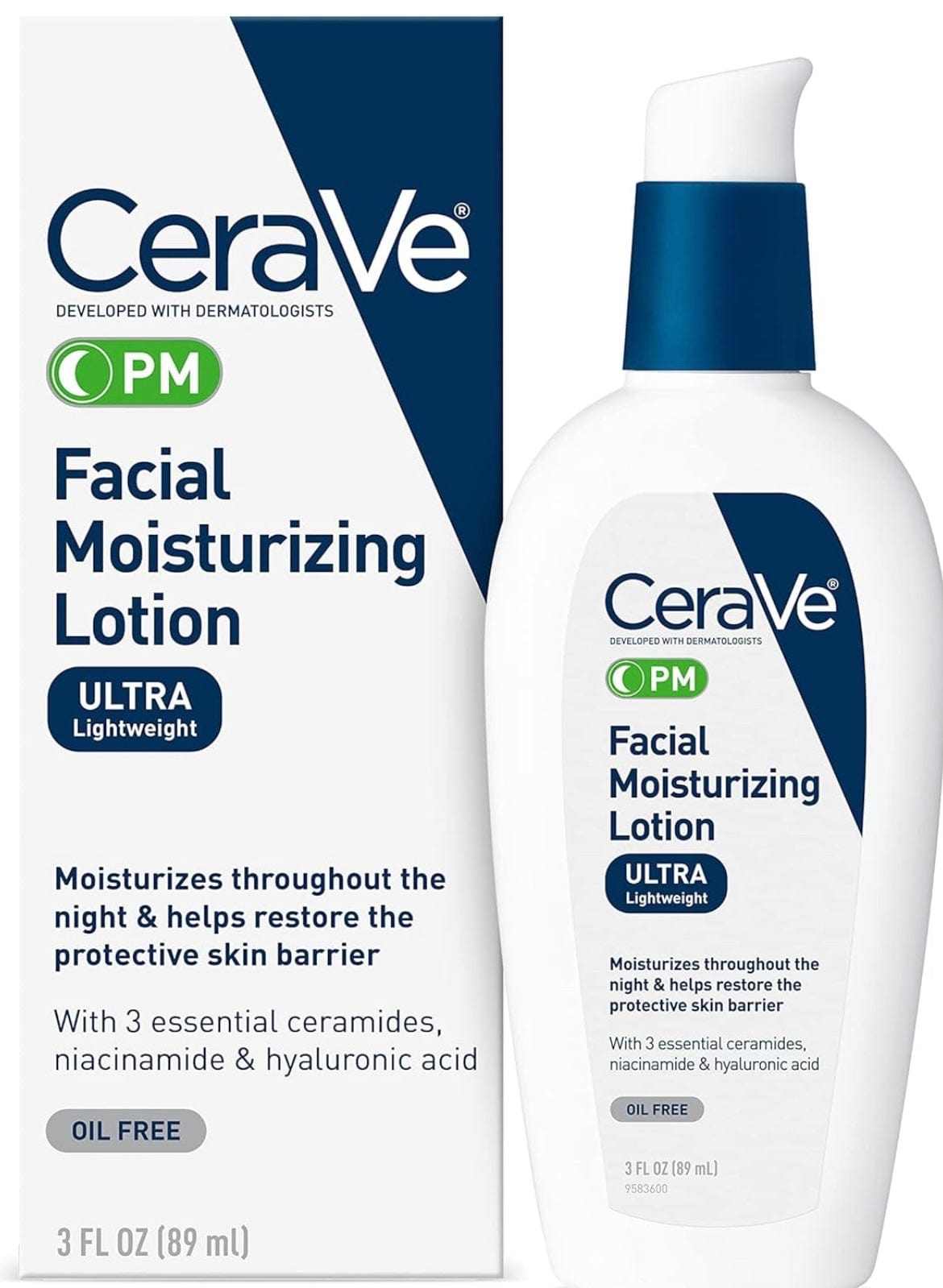 CeraVe Loción hidratante facial PM Ultra ligero | Facial Moisturizing Lotion 89ml/3fl