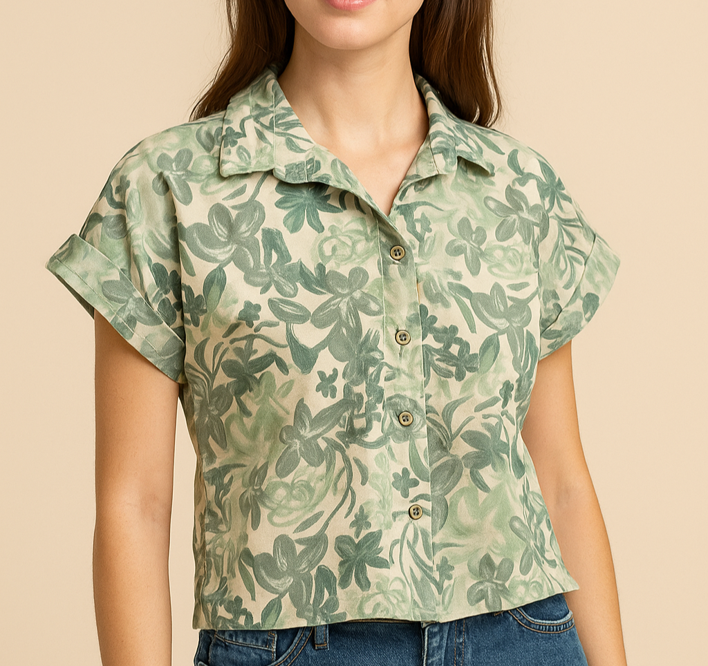 Blusa camisa verde estampado floral
