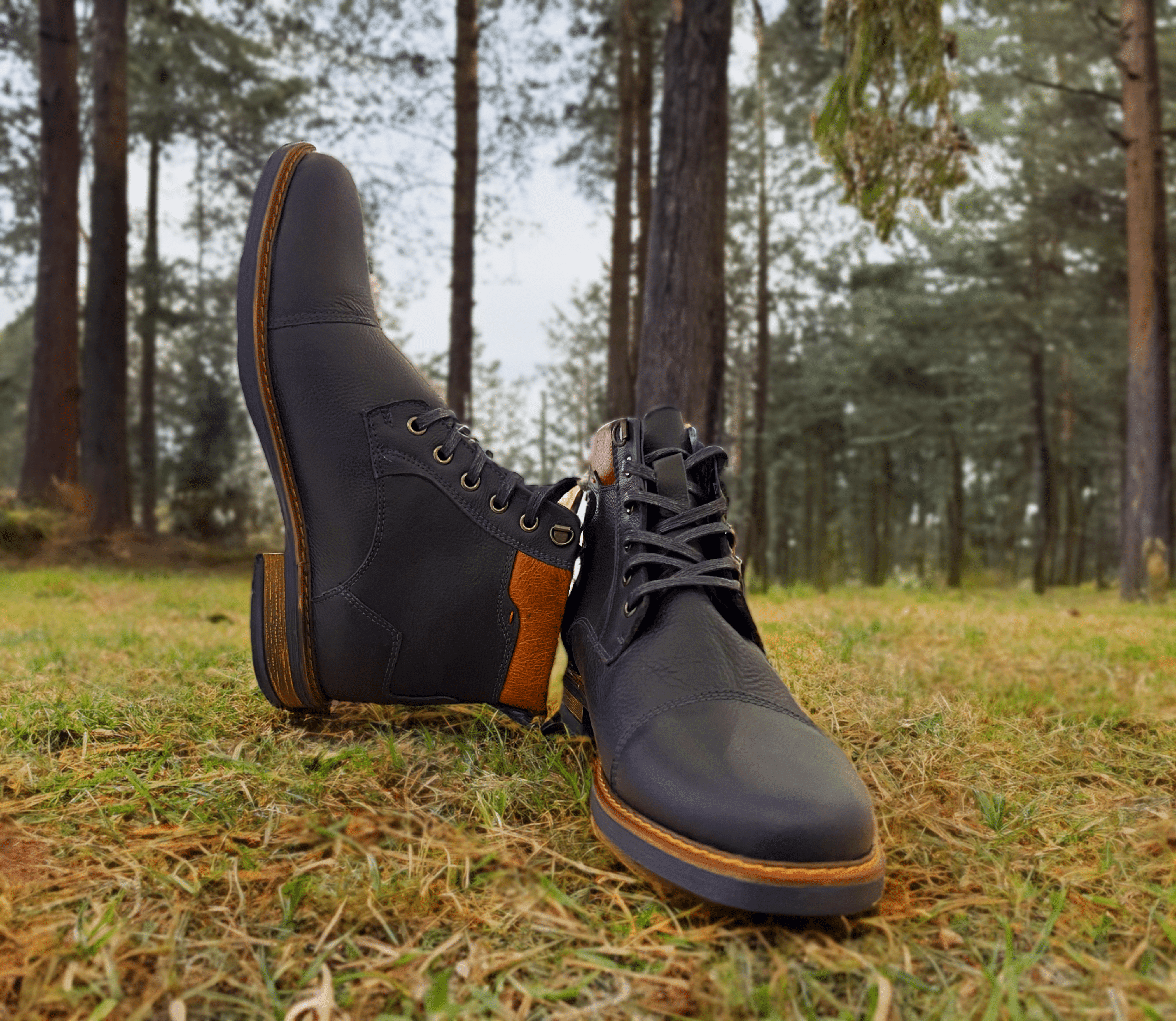 Zapato en cuero azul bota para hombre