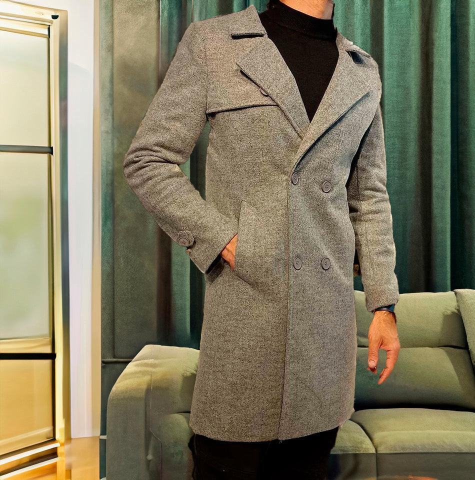 Abrigo gabán gris con solapas para hombre