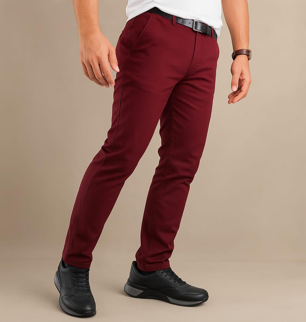 Pantalón en drill color rojo oscuro