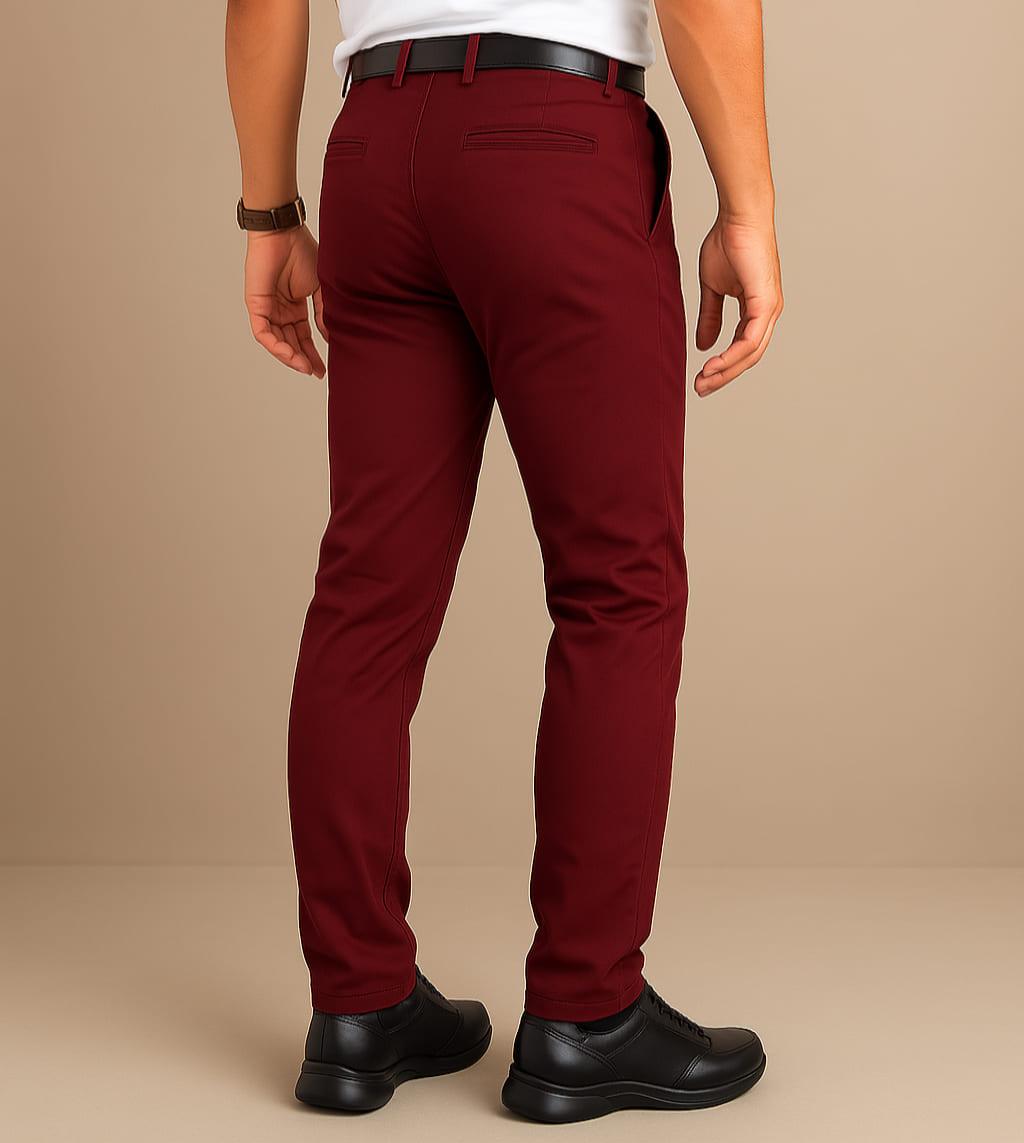 Pantalón en drill color rojo oscuro