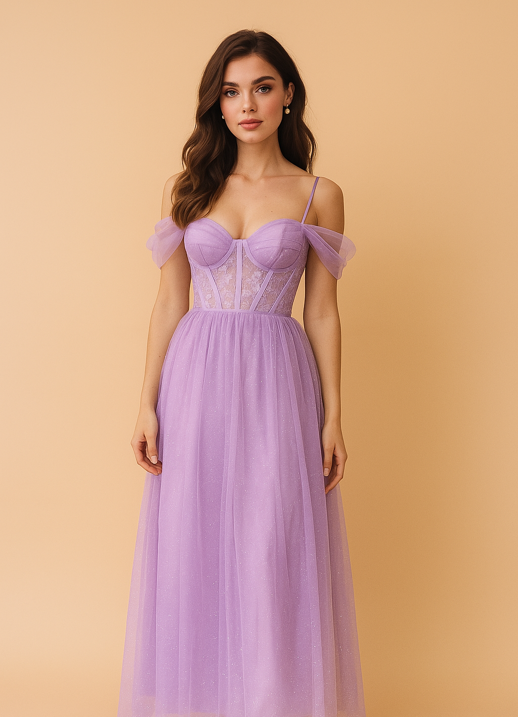 Vestido Lila Tipo Corset Con Aberturas en la Falda Transparente en el Abdomen