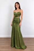 Vestido de Fiesta Largo Verde Oliva con Lentejuelas Elegante | August