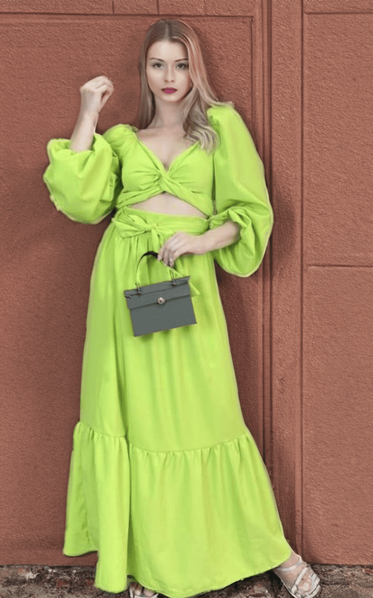 Vestido largo manga larga verde