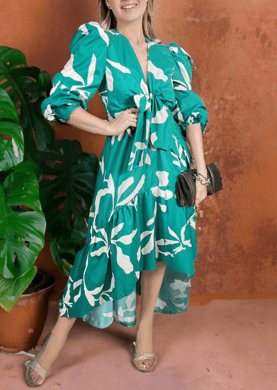 Vestido midi rojo o verde de mangas