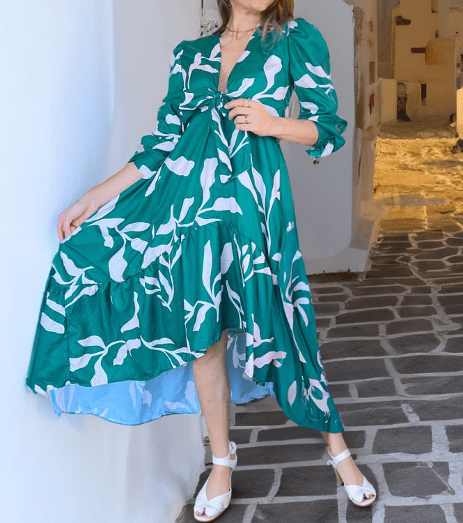 Vestido midi rojo o verde de mangas