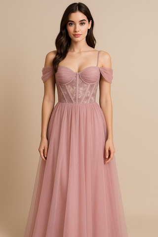 Vestido Largo Palo de Rosa en Tul