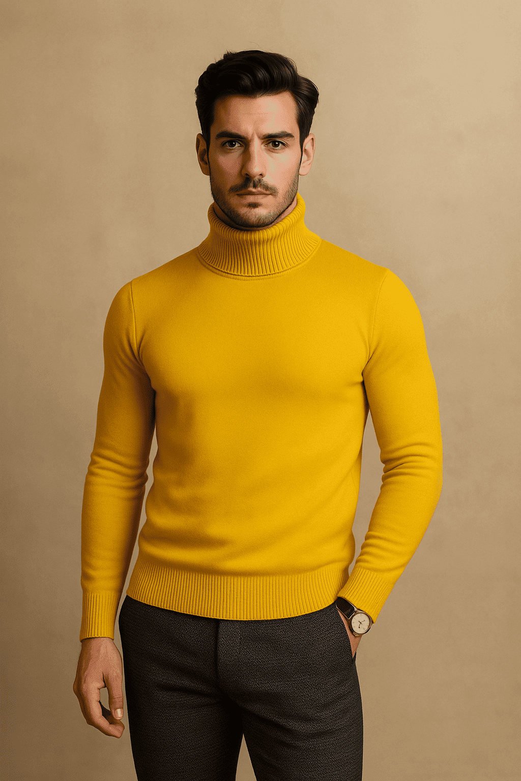 Suéter Buzo Cuello Tortuga – Amarillo Mostaza | AUGUST