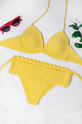 Vestido de Baño Bikini Tejido Crochet Amarillo