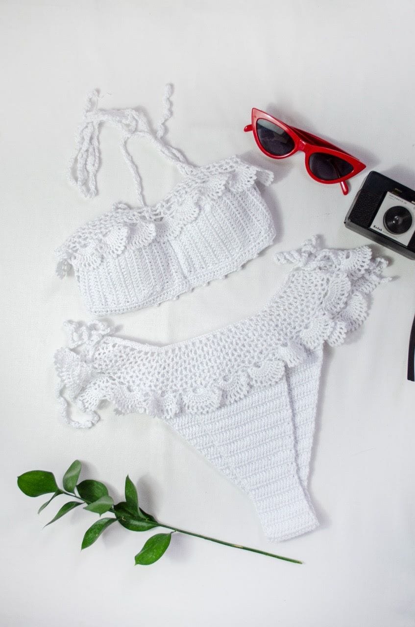 recuerdos avión circulación Vestido de Baño Bikini Tejido Crochet Blanco – AUGUST