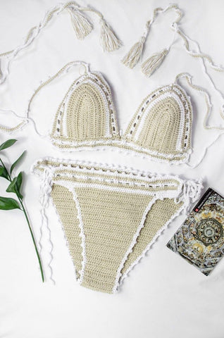Vestido de Baño Bikini Tejido Crochet Tabaco Café