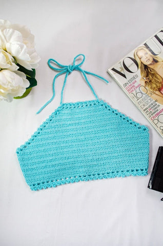 Crop Top Tejido Crochet Rojo Azul